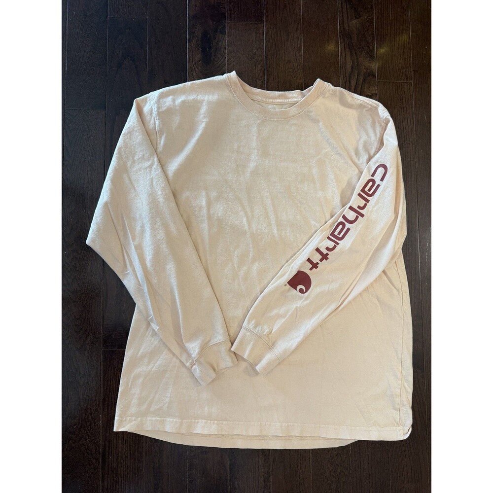 Carhartt Men's Loose-Fit Heavy Weight Logo On Sleeve Peach Long T-Shirt Large